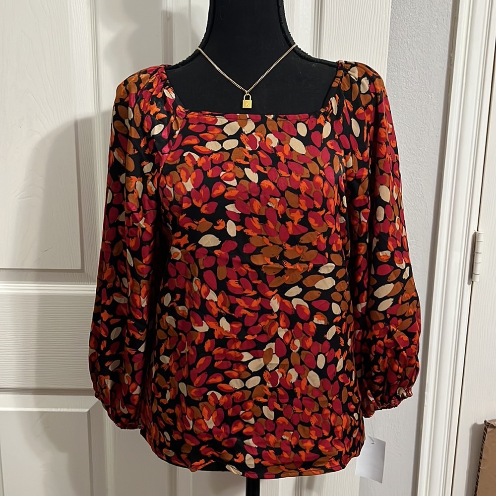 NWT Liverpool Jeans Autumn Petals 3/4 Puff Sleeve Square Neck Blouse Size PS